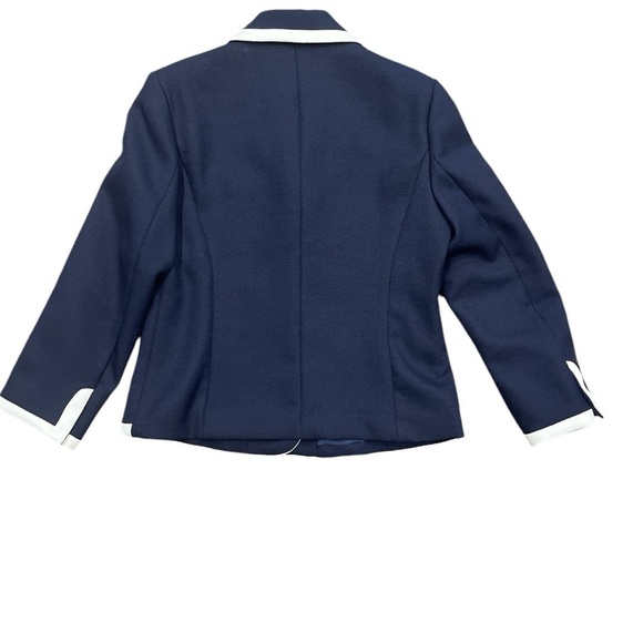 TRADITIONS SZ 16P navy/cream lined tailored faux pockets fabric button blazer - Picture 3 of 7